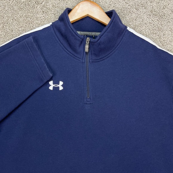 Under Armour Pullover Men XL Navy Blue White Long Sleeve ColdGear 1/4 Zip Fleece